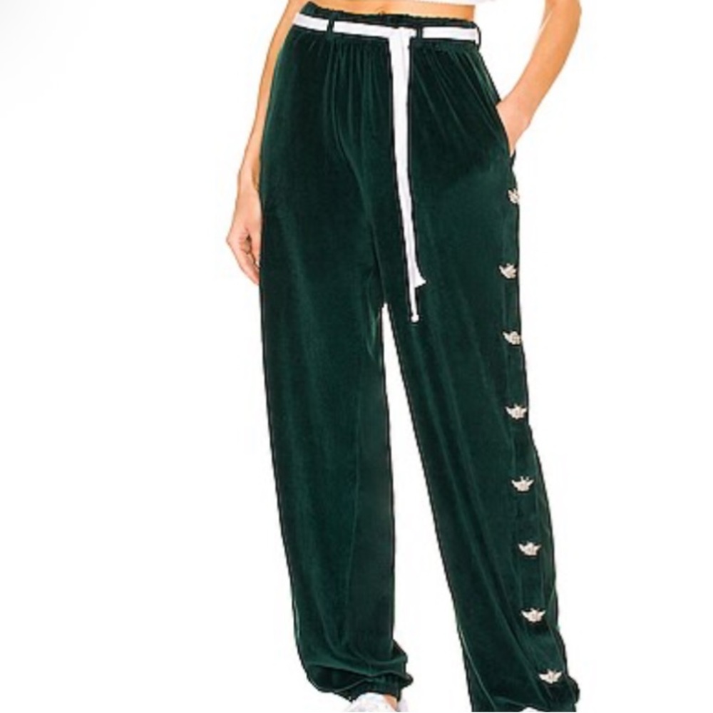 Boys Lie Peace of Reign Oh Snap Emerald Velour Pants - NWOT
